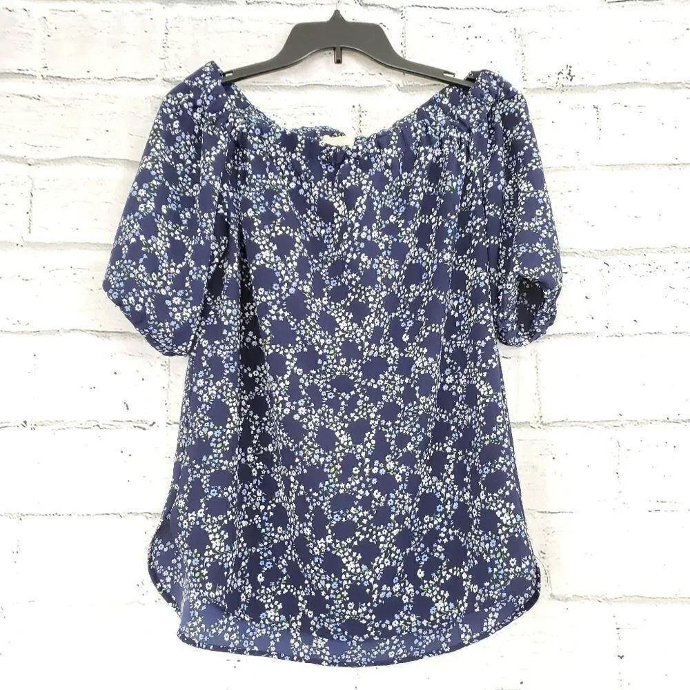 Michael Kors Blue Floral Off The Shoulder Top